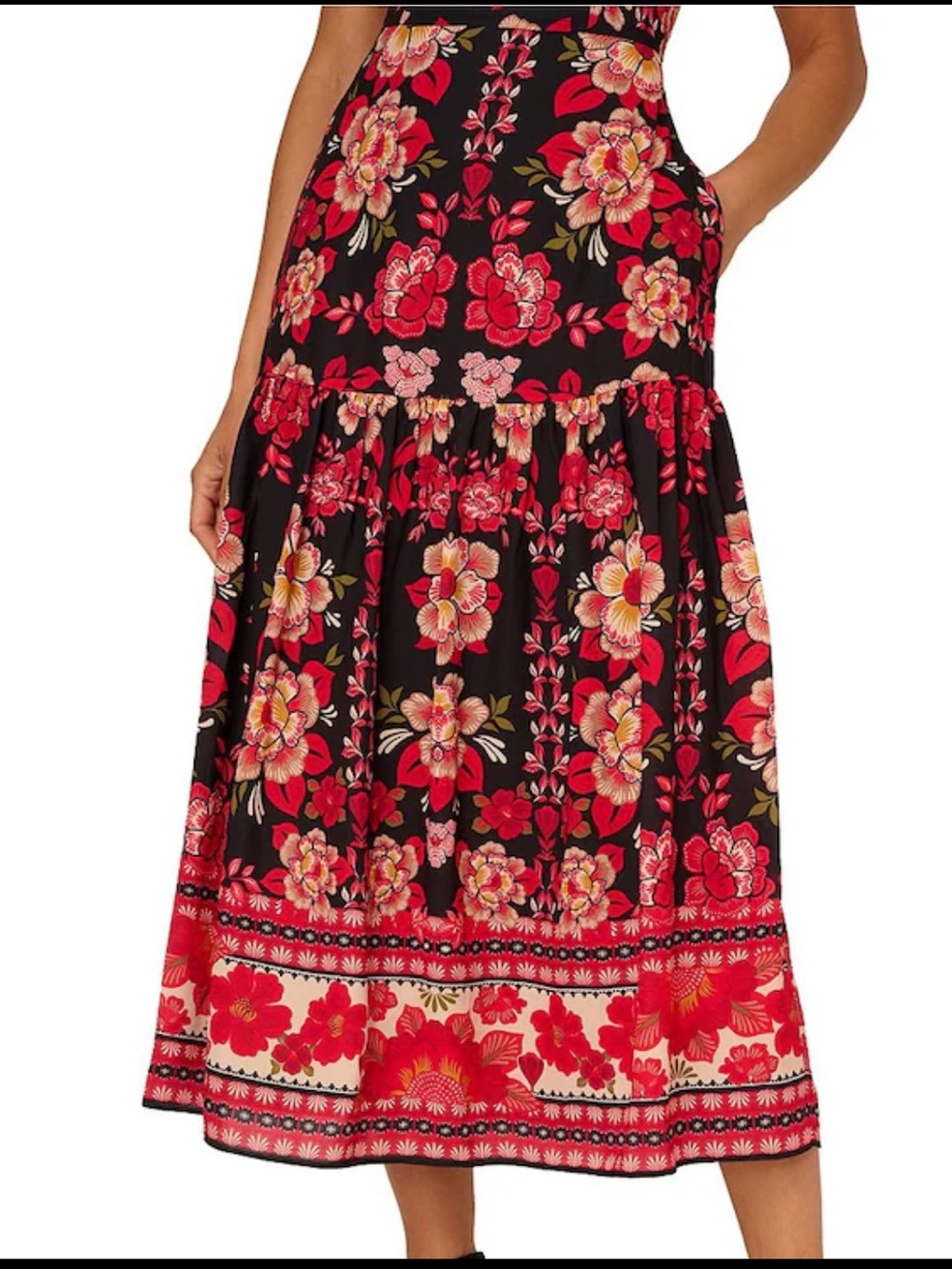 Adrianna Papell Red Floral Print Puff Sleeve Midi Dress - 14 - Picture 7 of 16